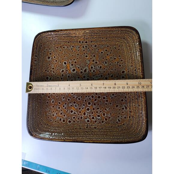 Set of 3 HOME TRENDS Black Brown Mottled Pattern Atlas Square 10.5" Dinner Plate - Picture 3 of 6